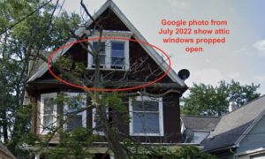 The house where Jaylen’s body was found. This image was taken in July of 2022, and the windows of the attic are seen propped open.